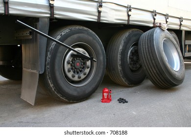 Truck Tire Replacement On The Road