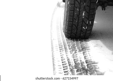 Truck Tire In Snow With Tread For Safety