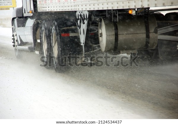 Truck tires spinning on highway during
snowstorm,   Oregon, Pacific
Northwest