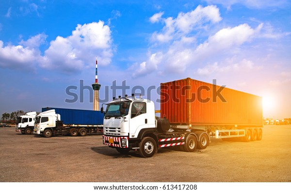 Truck transportation,import,export\
logistic industrial with cargo container\
background