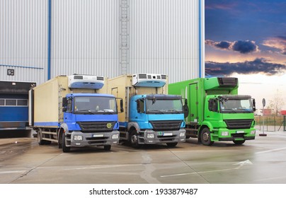 Truck in unloading in warehouse, Cargo transport logistics