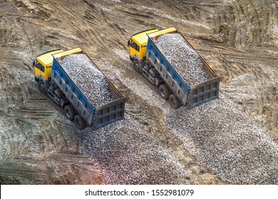 Truck Unloads Rubble To The Ground, Rock, Gravel 