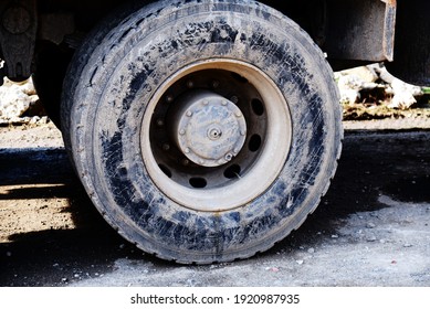 Truck Wheel. Muddy Truck Wheel. Big Wheel.