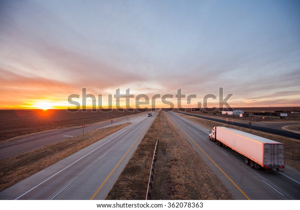 Trucks on the open road,\
southwest US