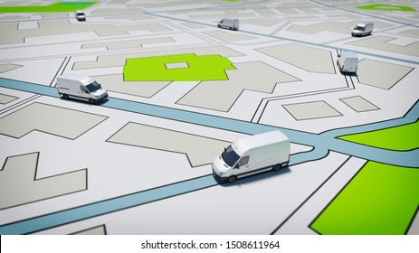 Trucks on a road city map. Concept of global shipment and GPS tracking - Shutterstock ID 1508611964