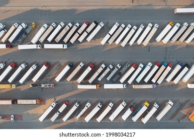 Trucks parked in the parking lot. Directely above. - Powered by Shutterstock