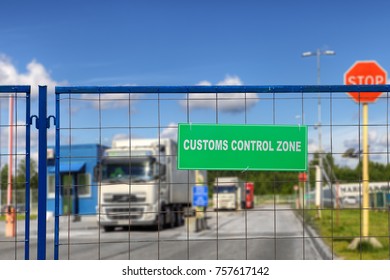 


Trucks pass through the checkpoint of the customs logistics terminal.