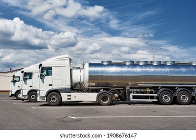 Trucks with tank trailer on the parking lot