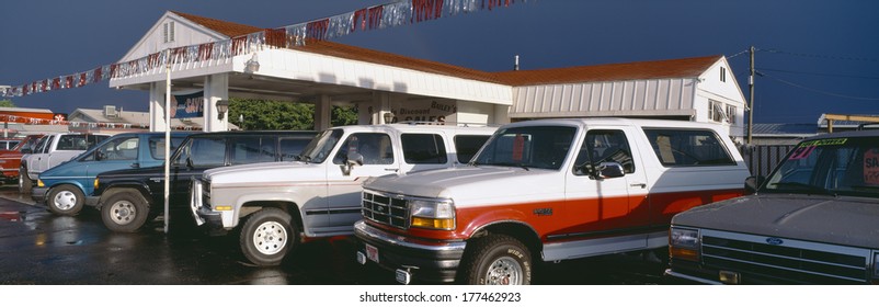Trucks in used car lot, St. George, Utah