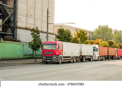 Trucks.Long-range machine with a load. Waiting for unloading.