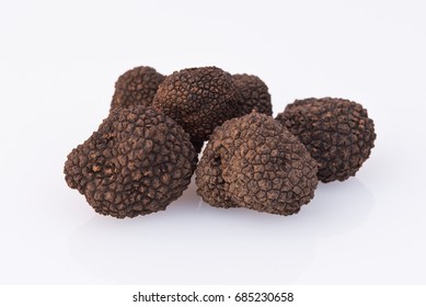 Truffles Isolated On The White Background. Black Truffle, Tuber Melanosporum, Périgord Truffle Or French Black Truffle
