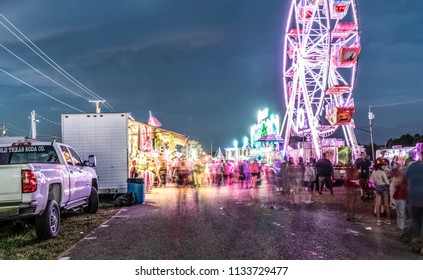 Trumbull County, Ohio/USA - July 10, 2018: The Neon Lights At The County Fair