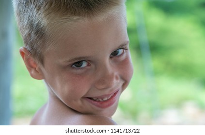 Trumbull County, Ohio/USA - July 4, 2018: Closeup Happy Boy Smiling