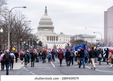 Trump Supporters were marching to the Capitol Hill on January 6th in 2021 in Washington DC, USA.