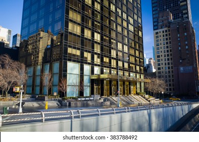 The Trump World Tower Building Entrance In Midtown Manhattan - February 29, 2016, 1st Avenue, New York City, NY, USA