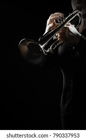 Trumpet player jazz musician playing brass instrument. Jazz trumpeter