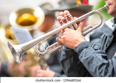 Trumpet player in military fanfare during a ceremony - Shutterstock ID 1396689266