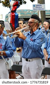 A Trumpeter In A Band Plays On Bastille Day, 14th July 2020, Cannes, France. Celebrations In La Mairie