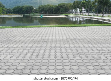 Truncated Square Tiling Pattern Of Paver Brick Floor Or Block Paving. Construction Or Lay On Ground At Outdoor Use For Road, Street, Pavement, Sidewalk, Floor, Path, Footpath, Walkway And Patio.