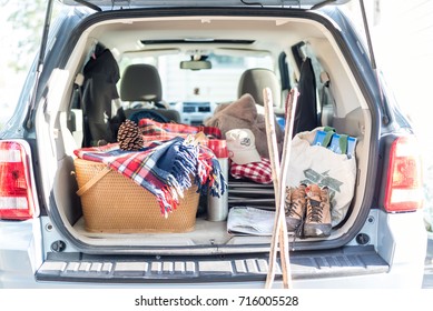 Trunk Of SUV Packed For A Weekend Road Trip