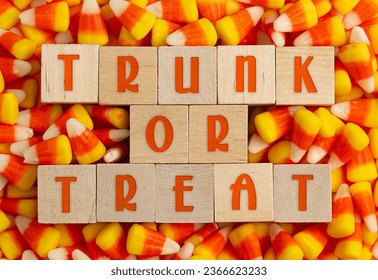 Trunk or Treat sign with a Background of Classic Candy Corn