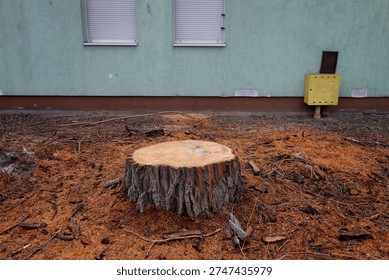 Trunk tree after beheading of large tree.