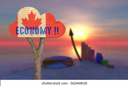 Trunk And Wooden Sign Indicating The Country's Economy Canada