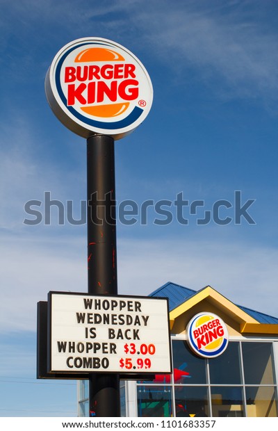 TRURO, CANADA - MAY 30, 2016: Burger King is a chain\
of fast food restaurants operating in most countries in the Western\
Hemisphere, Europe and East Asia. Burger King is based in\
Miami-Dade, FL, USA.