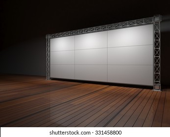 Truss stage on wood floor B. 3D rendering