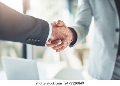 Trust, handshake and business people in office for deal, welcome or onboarding for b2b collaboration. Partnership, teamwork and shaking hands for agreement, consulting or introduction in meeting - Powered by Shutterstock