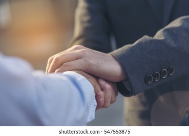 Trust Promise Concept. Honest Lawyer Partner with Professional Team make Law Business Agreement after Complete Deal. Ethics Business people handshake, touch and Respect customer to trust partnership. - Powered by Shutterstock