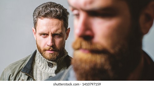 Trustful Relations. Feel Support Of Real Friend. Man Bearded Guy Stand Behind Back Of Friend Hipster. True Friend Always Near. Someone Behind You. Stand Beside You. Friendship Trust And Support.