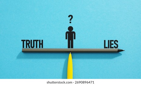 Truth vs lie are shown using a text as media literacy concept. Fake news detection and critical thinking