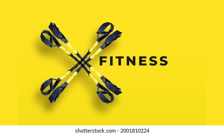 Trx fitness concept to attract attention. Advertising vertical fitness banner with the inscription only now. Call to action. Fitness trainer for women and men.