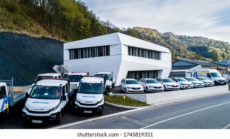 Trzic, Slovenia, April, 2020 - Amazing modern business building