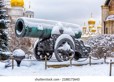 Tsar Cannon in Moscow Kremlin in Moscow, Russia. Winter scene of Moscow Kremlin.