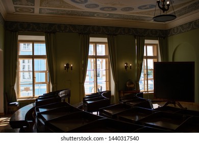 Tsarskoye Selo Lyceum, Pushkin, Russia - 05.30.2019. The interior of the school class of the 18th century.