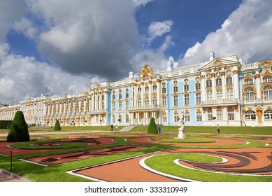 TSARSKOYE SELO, SAINT-PETERSBURG, RUSSIA - JULY 10, 2015: Catherine Palace. Summer view. The Tsarskoye Selo is State Museum-Preserve. Located near Saint-Petersburg