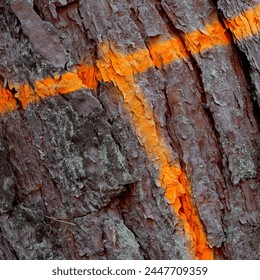 T-shaped signs of orange paint on tree bark - Powered by Shutterstock