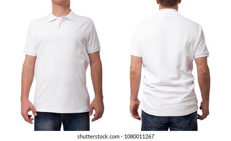 Tshirt design and clothing concept. Young man in blank white shirt front and rear isolated on white. - Shutterstock ID 1080011267