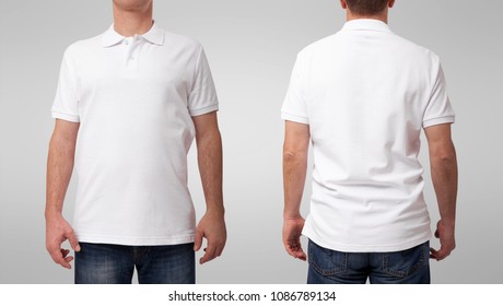 Tshirt design and clothing concept. Young man in blank white shirt front and rear isolated on white. - Shutterstock ID 1086789134
