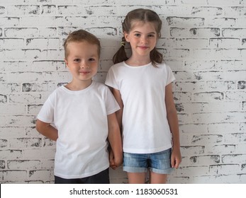 T-shirt Design Concept - Smiling Happy Children In White Blank T Shirt