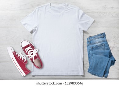 T-shirt design fashion concept, closeup of woman, man and boy in blank white t-shirt, shirt front isolated. Mock up for sublimation.