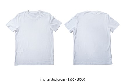 T-shirt design fashion concept, closeup of man and boy in blank white t-shirt, shirt front end rear isolated. Mock up for sublimation. - Shutterstock ID 1551718100