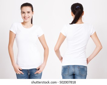 plain white female t shirt front and back