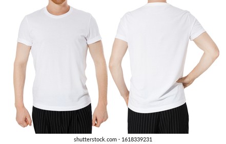 tshirt design and people concept - young man in blank white t-shirt, t shirt mockup blank template - Shutterstock ID 1618339231