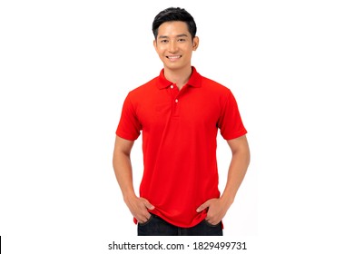 T-shirt Design, Young Man In Red Shirt Isolated On White Background