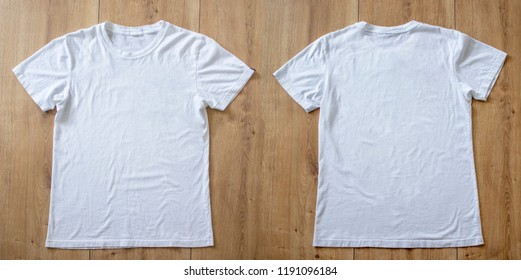 T-shirt Mockup Template Front And Back View Wood Background 