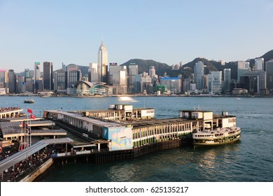 Tsim Sha Tsui Star Ferry Pier With Blue Sky In Hong Kong