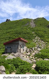 Tsugaru Fuji Iwakiyama Evacuation Hut And Mountaintop Direction Seen From The Mountain Trail Aomori Prefecture, Japan